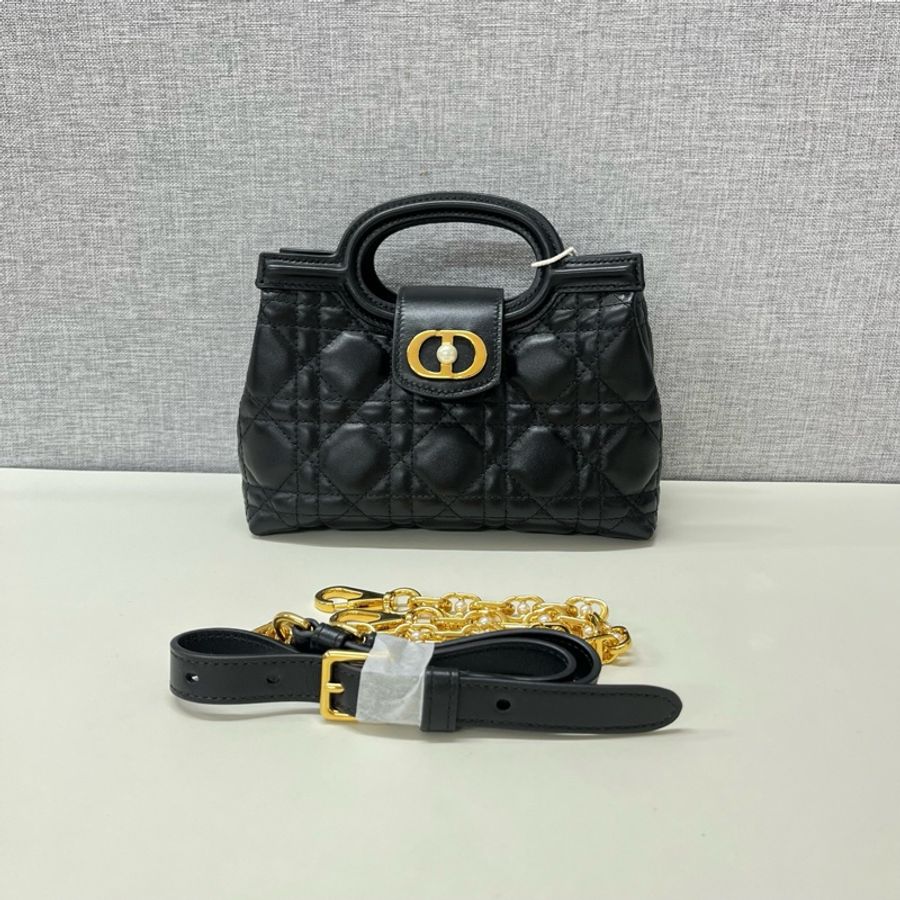 ❤️ DIOR 迪奧 Jolie Top Handle迷你鏈條包單肩包斜挎包 羊皮藤格紋黑色-0