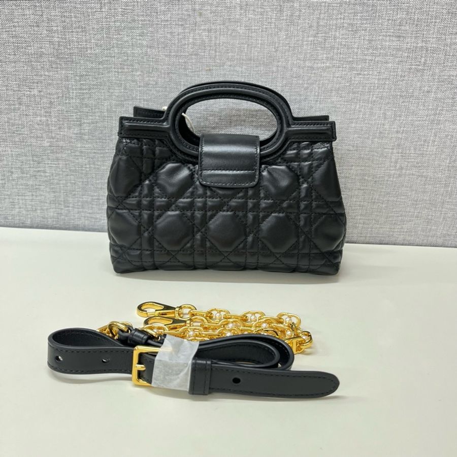 ❤️ DIOR 迪奧 Jolie Top Handle迷你鏈條包單肩包斜挎包 羊皮藤格紋黑色-1