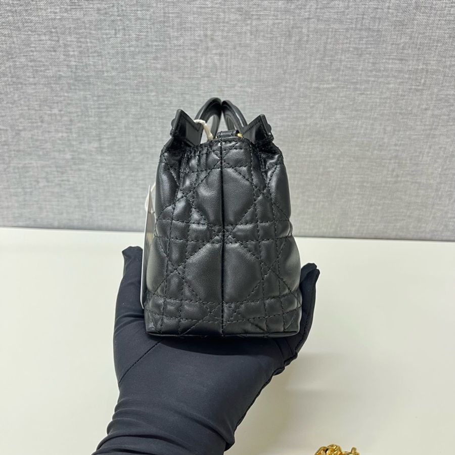 ❤️ DIOR 迪奧 Jolie Top Handle迷你鏈條包單肩包斜挎包 羊皮藤格紋黑色-3