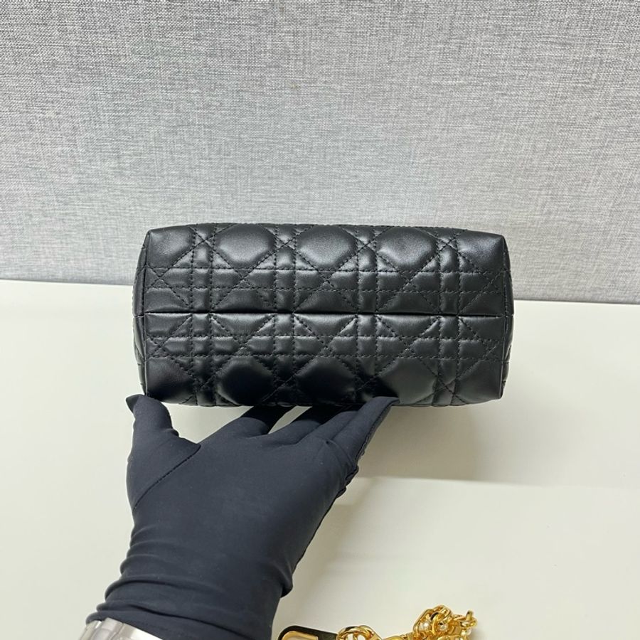 ❤️ DIOR 迪奧 Jolie Top Handle迷你鏈條包單肩包斜挎包 羊皮藤格紋黑色-4