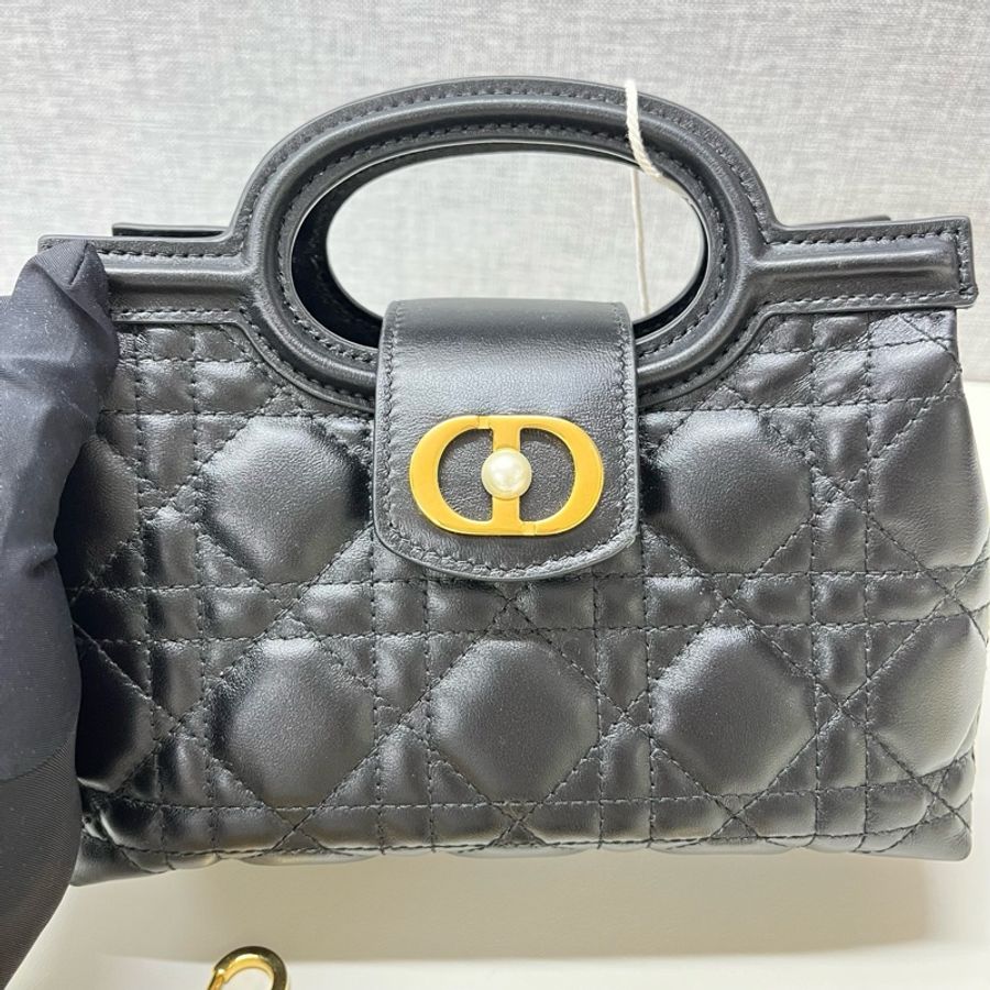 ❤️ DIOR 迪奧 Jolie Top Handle迷你鏈條包單肩包斜挎包 羊皮藤格紋黑色-5