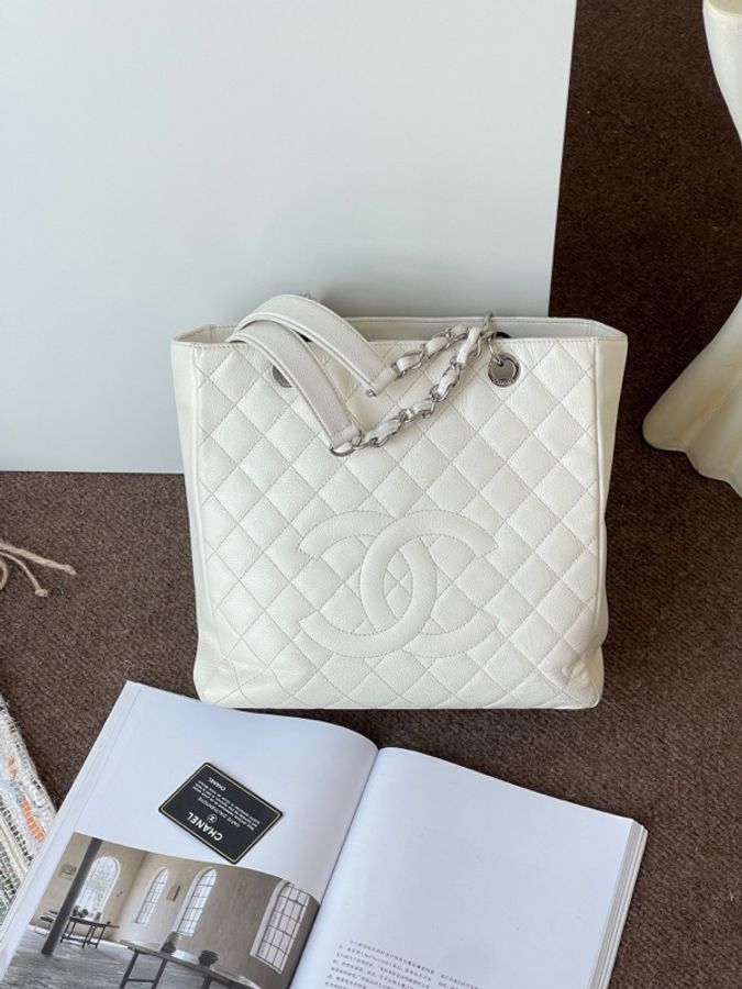 Chanel香奈兒 gst白色荔枝紋托特包 單肩包-0