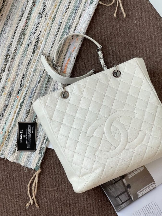 Chanel香奈兒 gst白色荔枝紋托特包 單肩包-1