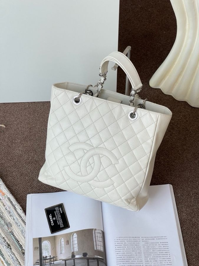 Chanel香奈兒 gst白色荔枝紋托特包 單肩包-2