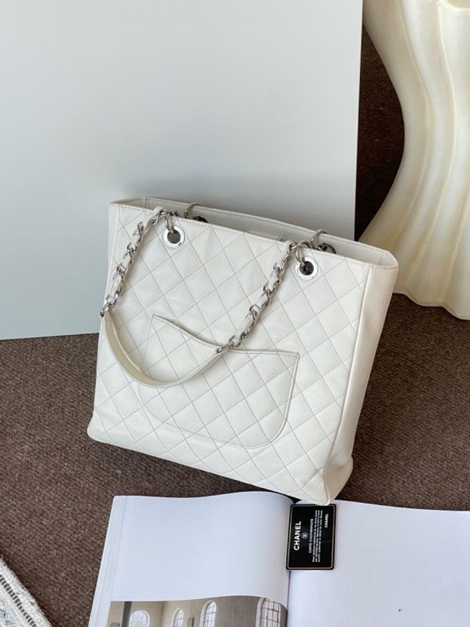 Chanel香奈兒 gst白色荔枝紋托特包 單肩包-3