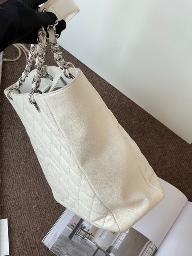 Chanel香奈兒 gst白色荔枝紋托特包 單肩包-4