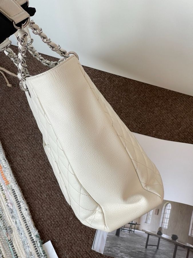 Chanel香奈兒 gst白色荔枝紋托特包 單肩包-5