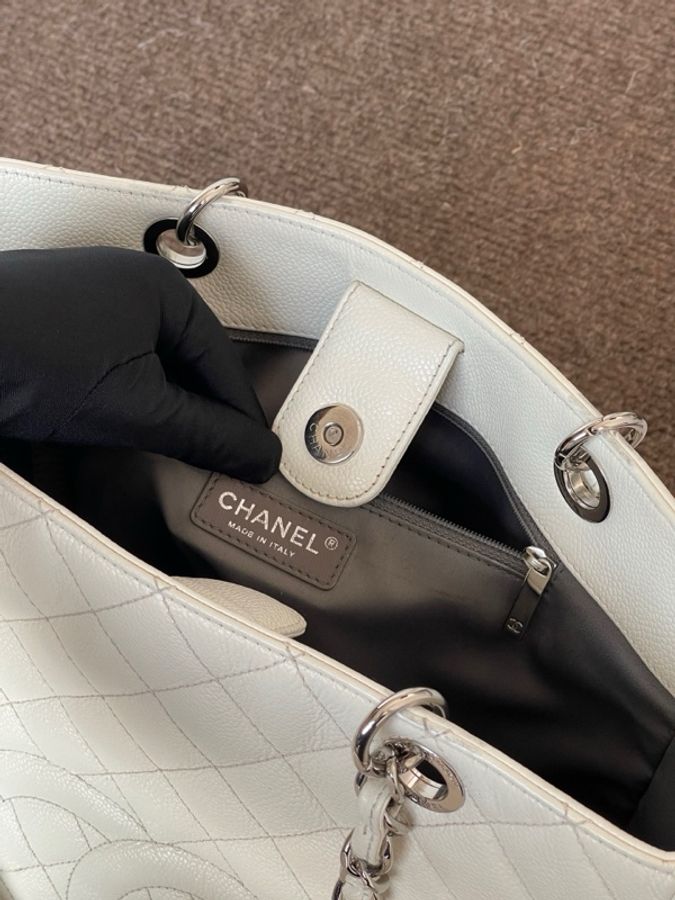 Chanel香奈兒 gst白色荔枝紋托特包 單肩包-8