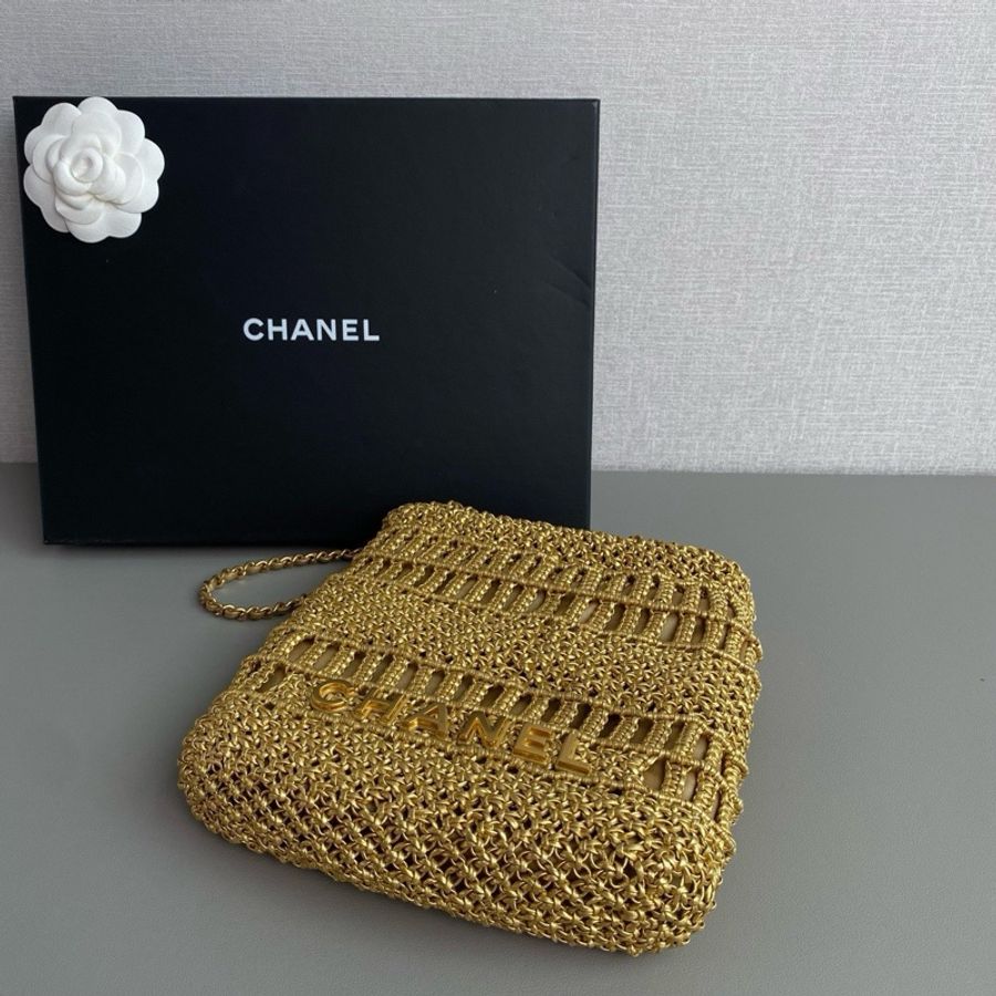 💎Chanel香奈兒｜22bag金色編織mini垃圾袋牛皮包｜98新 芯片款-6