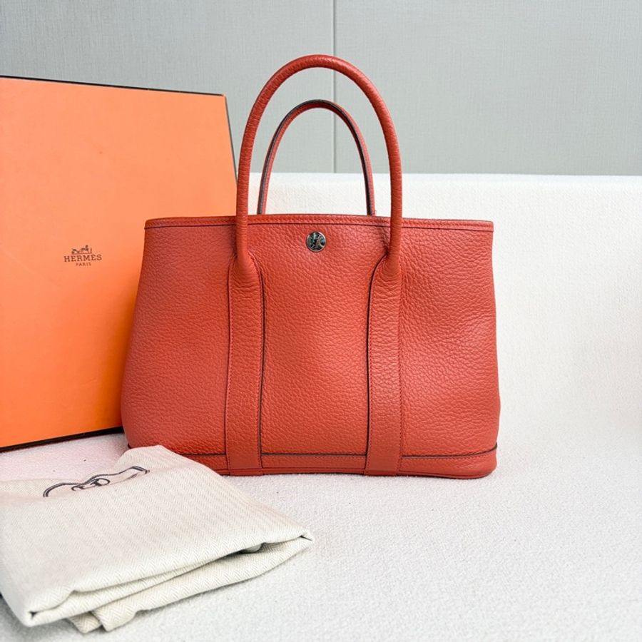 Hermes • Garden Party 30 火焰橙Tc皮銀釦 🈶原廠塵袋-2