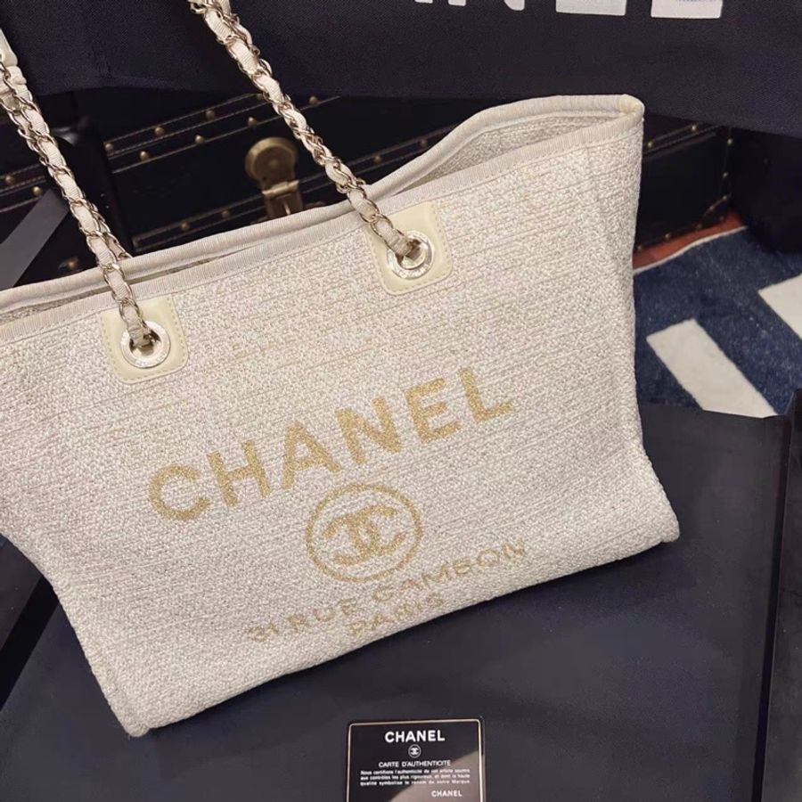 Chanel • Deauville 經典米色金線編織沙灘包芯片款✨🈶購證-3
