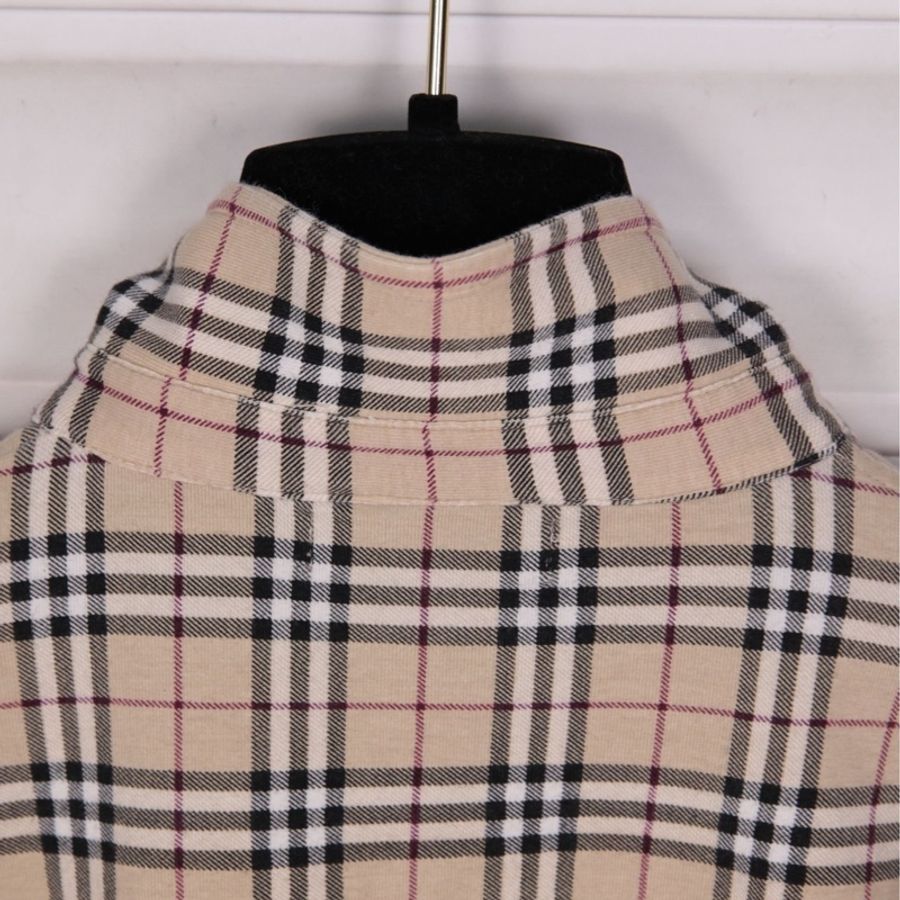 Burberry浅棕色格纹polo领七分袖上衣外套-13