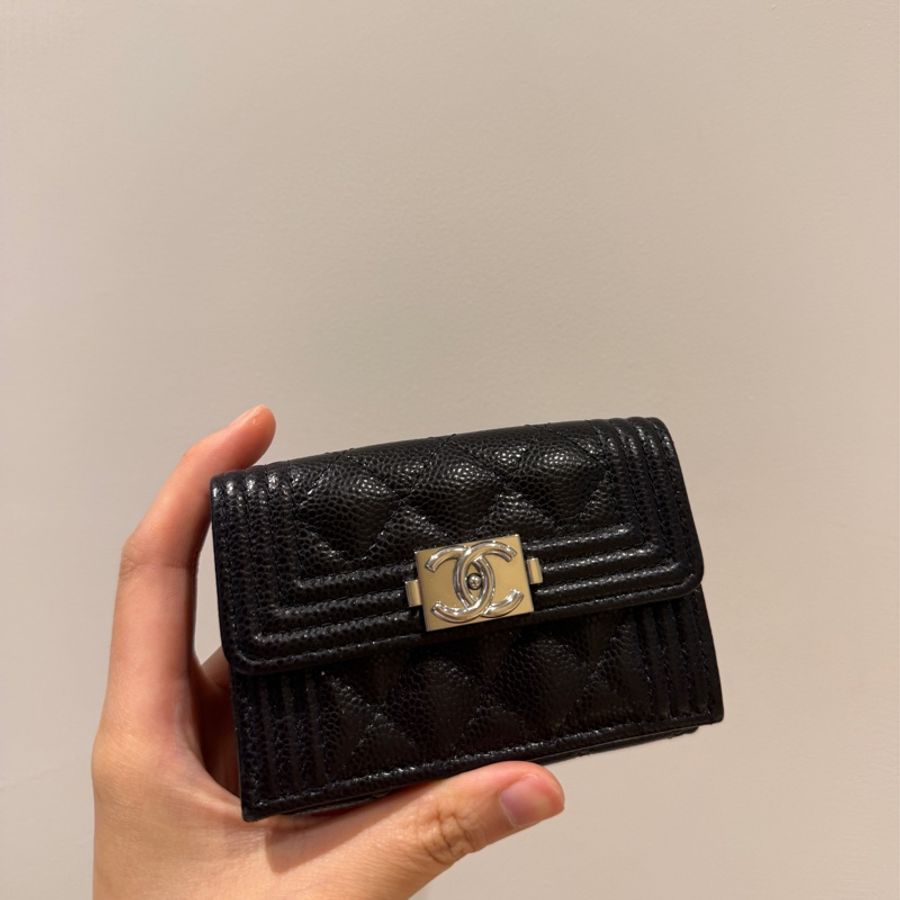 Chanel Boy黑銀三折短夾🇯🇵日本購入-0