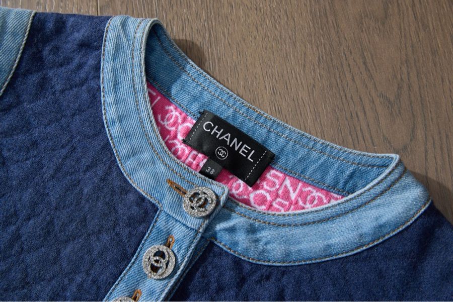 Chanel拼接牛仔夾棉連身裙-3