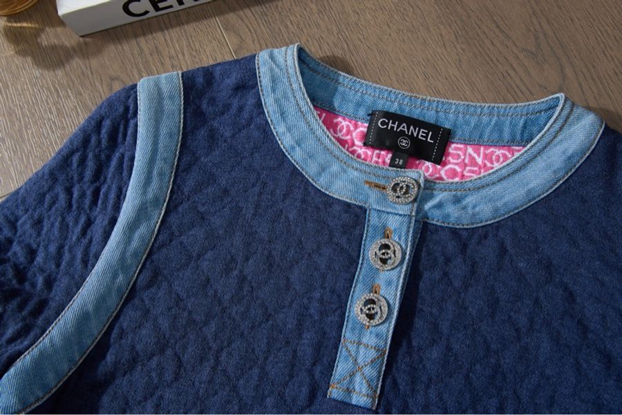 Chanel拼接牛仔夾棉連身裙-4