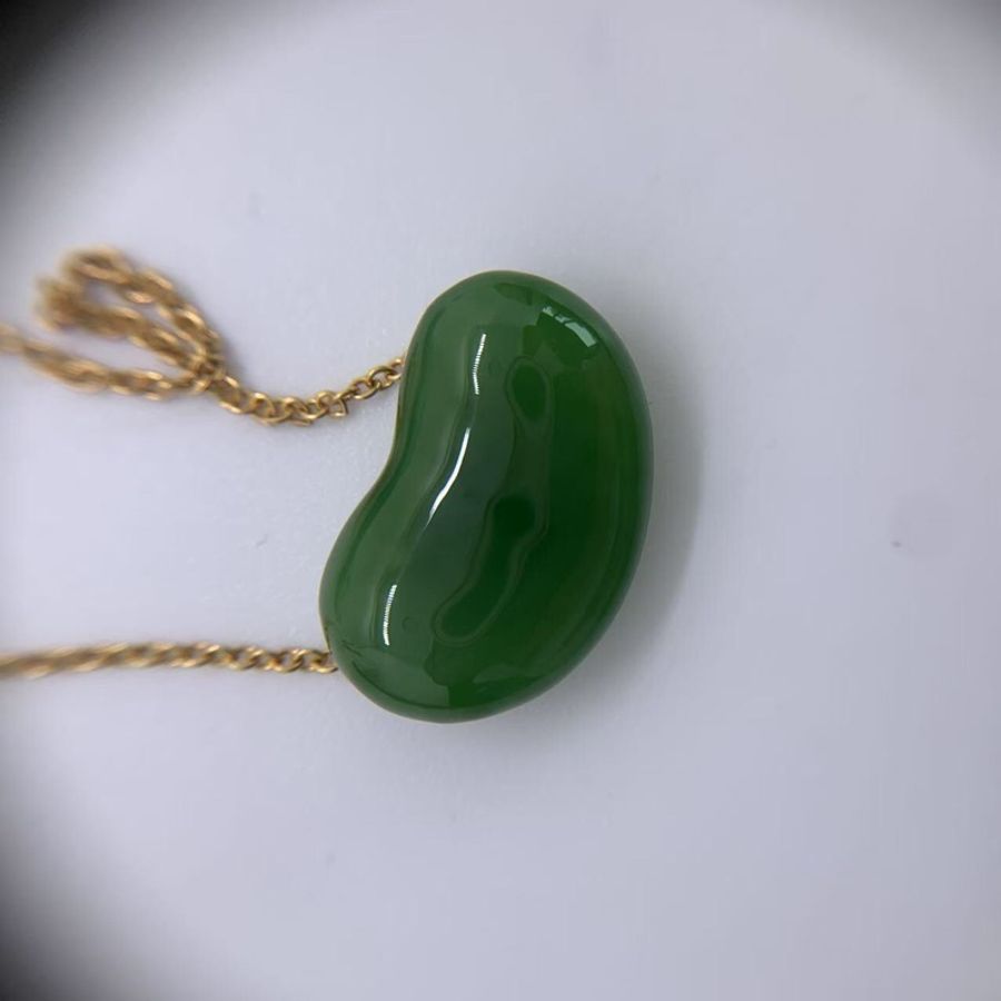 TIFFANY&CO 蒂芙尼 18k金 碧玉豆豆項鍊  豆豆碧玉顏色正，油潤細膩，鏈長約46cm左右-9