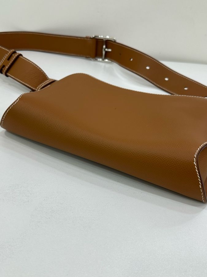 HERMES 愛馬仕 city back 金棕銀扣epsom皮 腰包斜挎包 Y刻-5