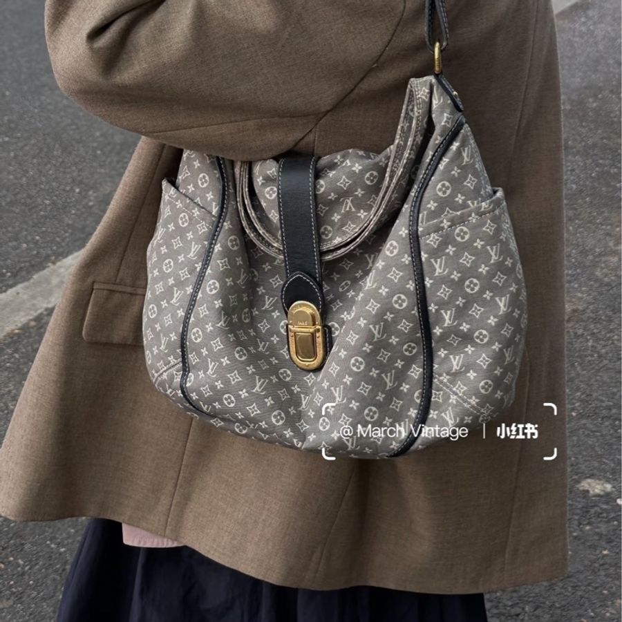 Louis Vuitton • 經典丹寧老花拼皮Hobo肩背包-3