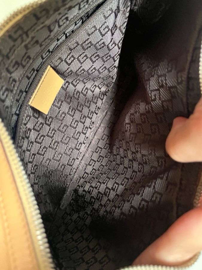 98新 Gucci/古馳中古奶茶色全皮腋下單肩包-7