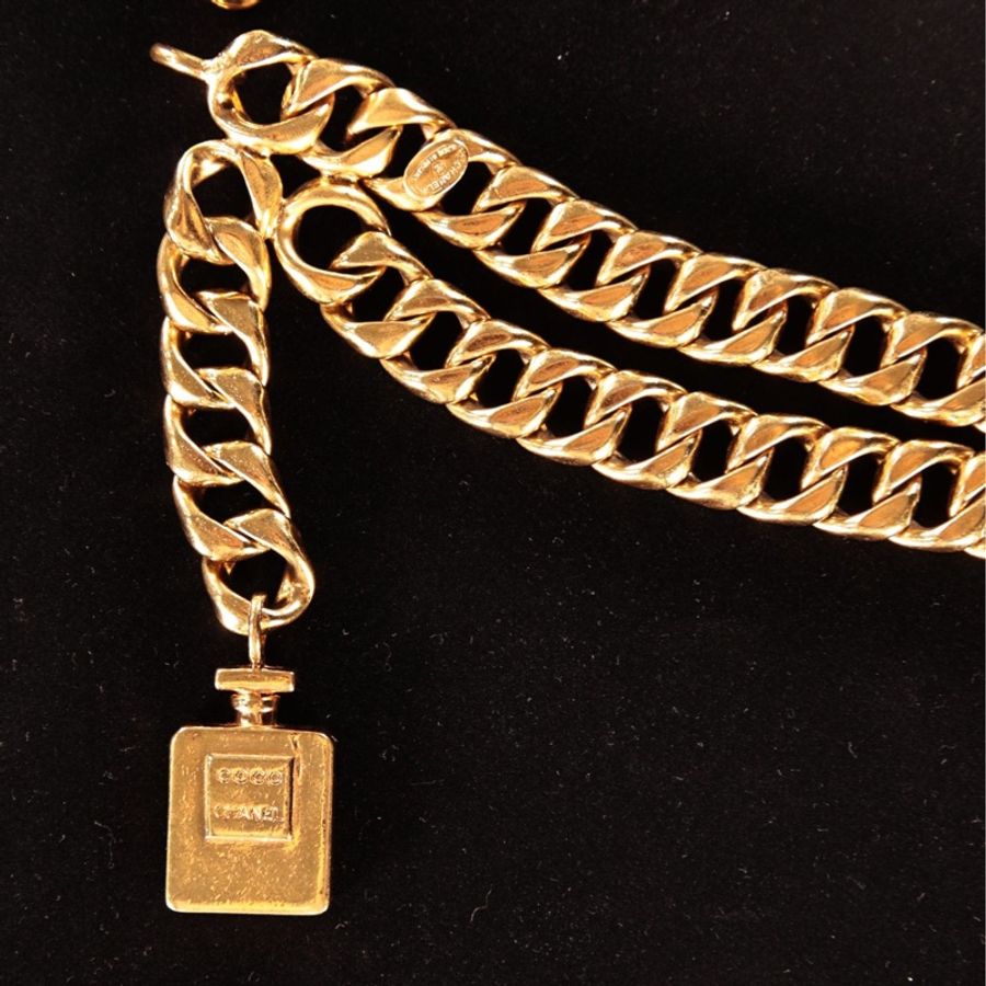 Chanel素金coco香水瓶吊坠双层腰链-4