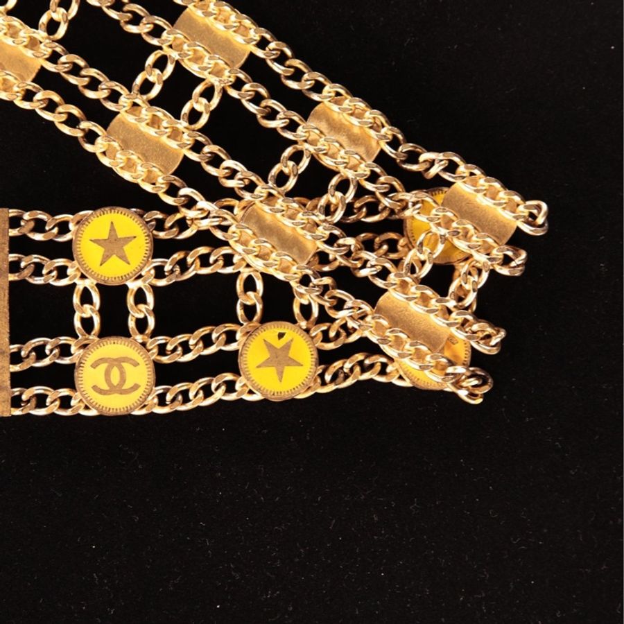 Chanel 01年黄色五角星cc珐琅宽链条腰链-12