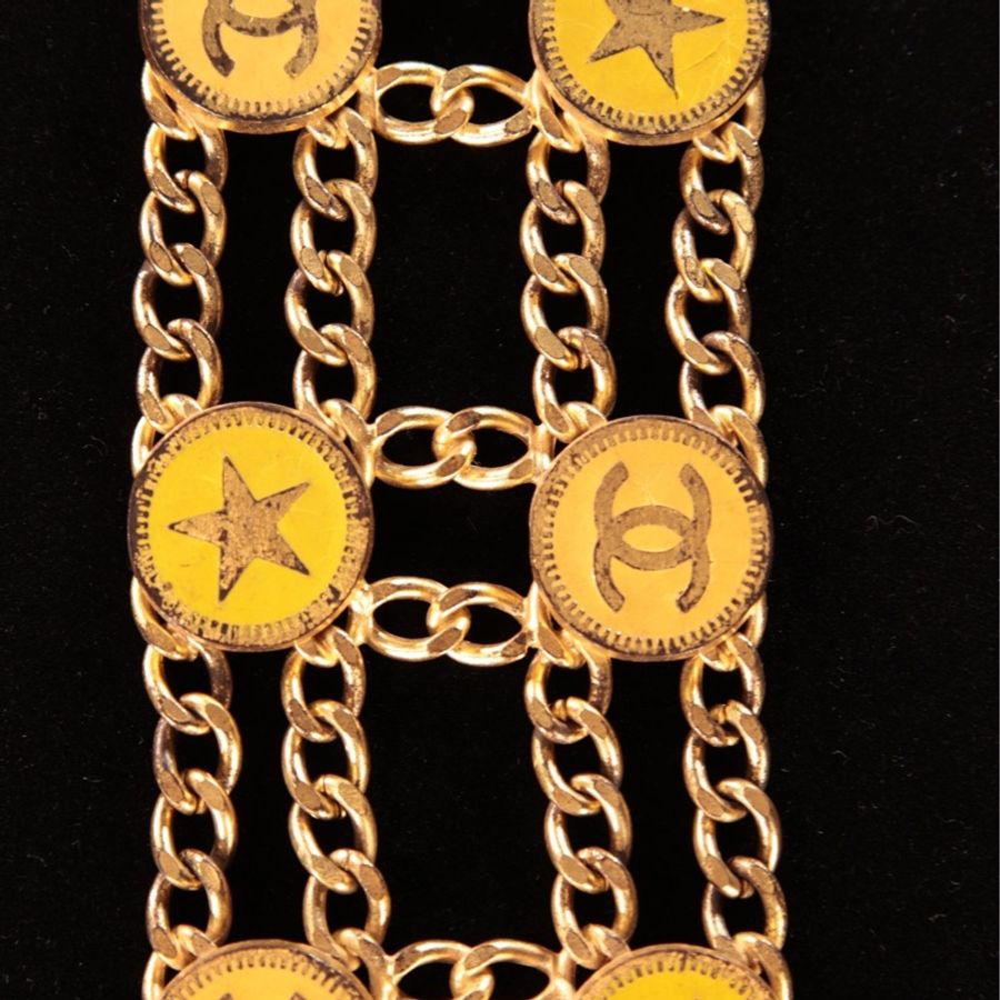 Chanel 01年黄色五角星cc珐琅宽链条腰链-18