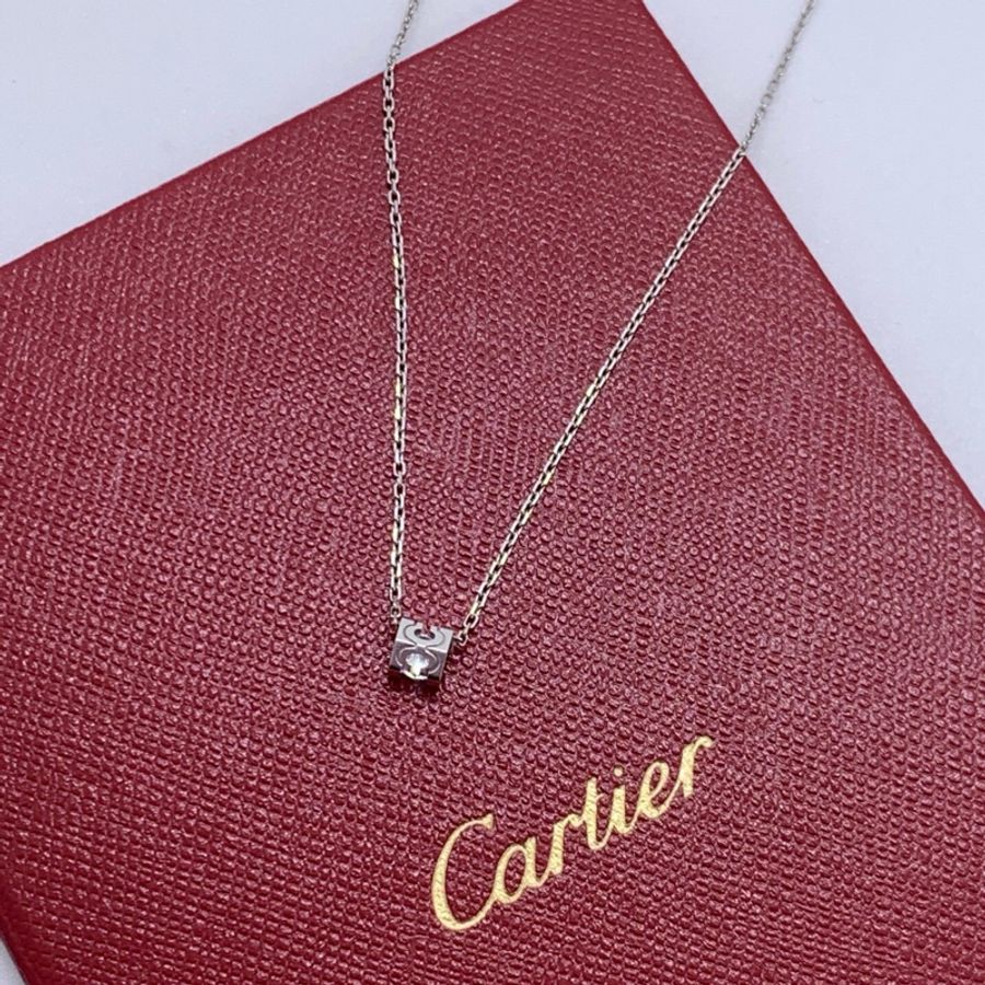 Cartier卡地亞 C DE CARTIER 白金單鑽牛頭項鍊  鑽石0.18ct E色 VVS1淨度-1