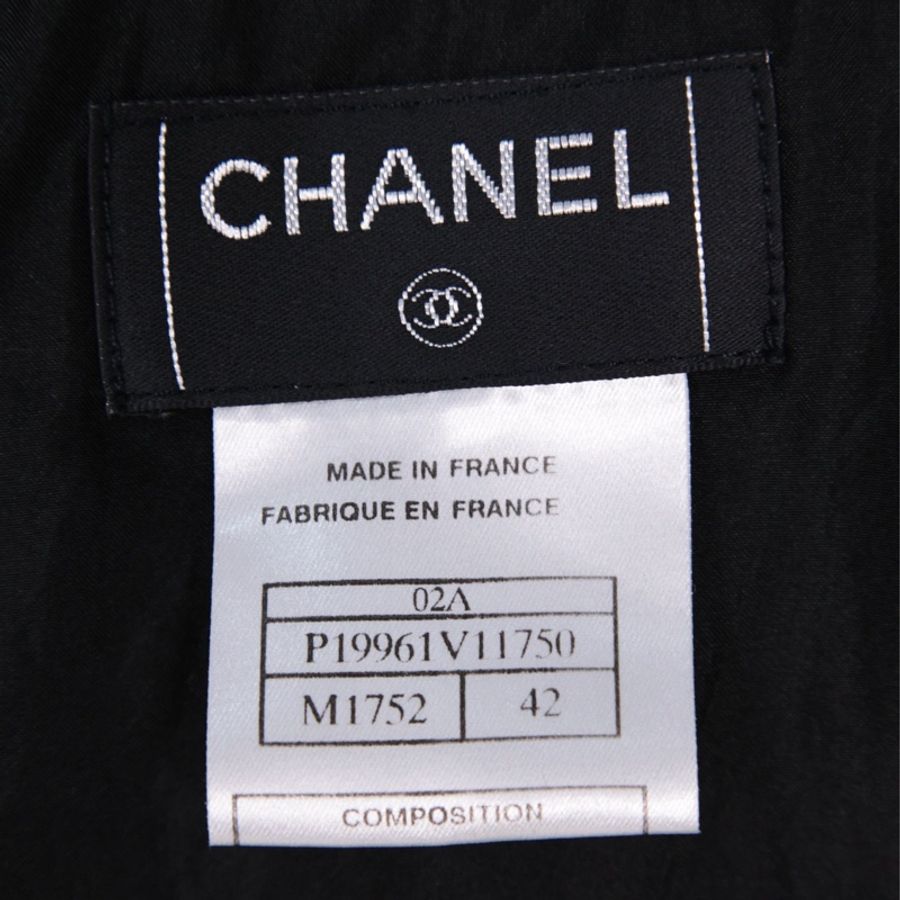 Chanel 02年秀款黑色亮片金属链条流苏滚边猫头鹰扣两口袋上衣外套半裙套装-30