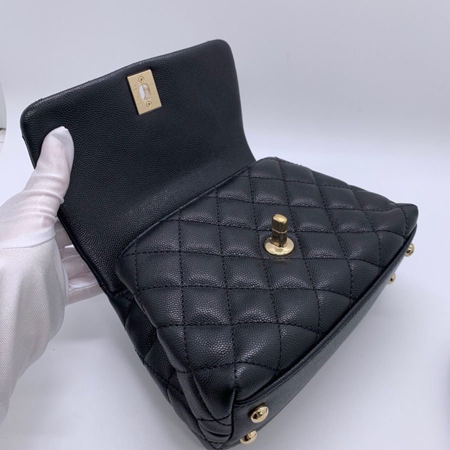 香奈兒/Chanel mini cocohandle 蜥蜴皮紅手柄 單肩斜挎手提包 牛皮荔枝紋-4