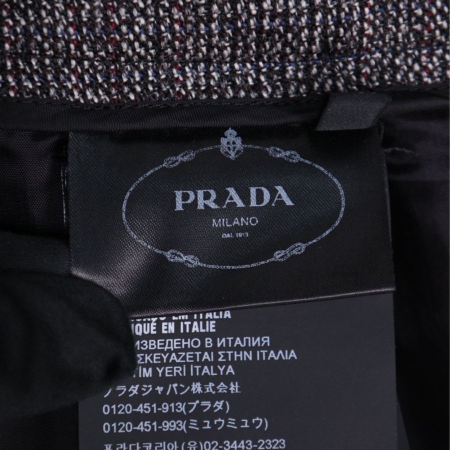Prada灰色格纹羊毛包臀裙半裙-17
