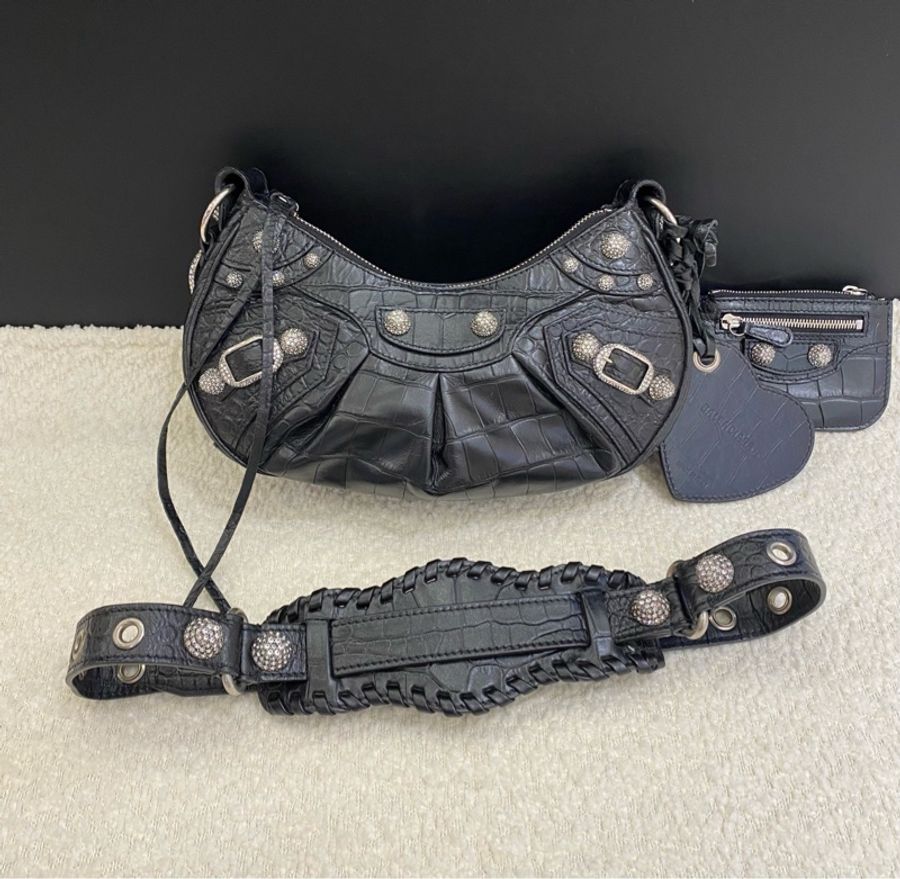 Balenciaga巴黎世家 lecagole小號黑色銀錠機車包 單肩包斜挎包-0