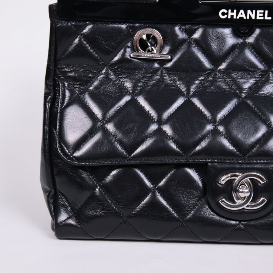 Chanel 20开黑银衣架手柄手提包单肩包-9