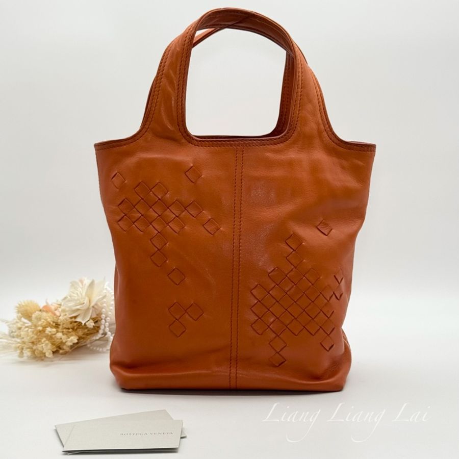 BOTTEGA VENETA BV蜜柑橘色小羊皮編織小托特包 |手拿包-1