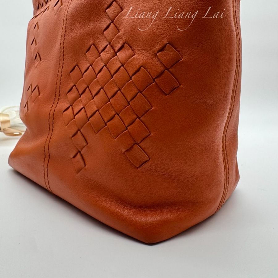 BOTTEGA VENETA BV蜜柑橘色小羊皮編織小托特包 |手拿包-19