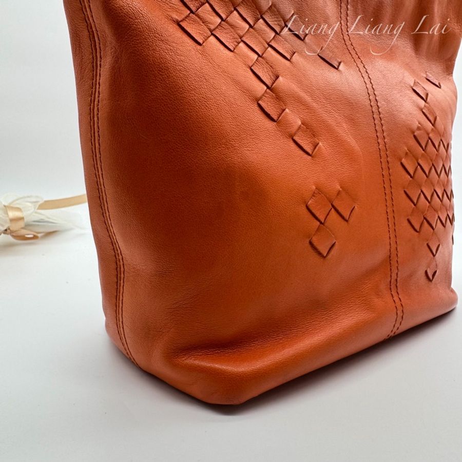 BOTTEGA VENETA BV蜜柑橘色小羊皮編織小托特包 |手拿包-20