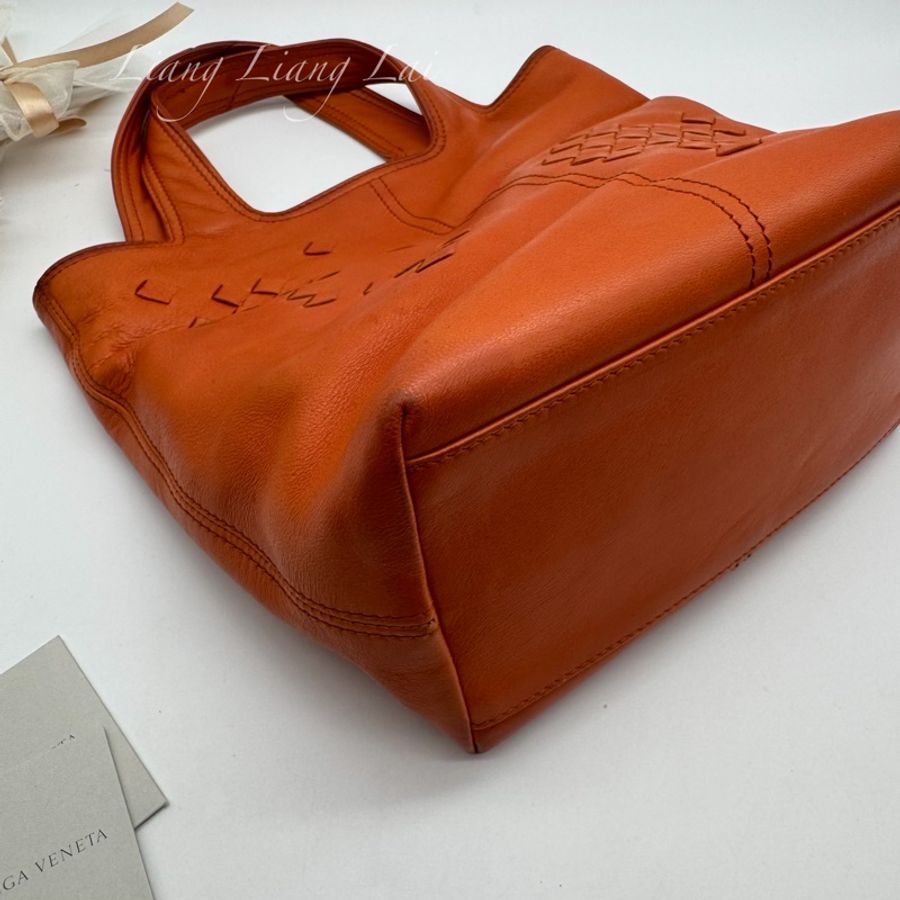 BOTTEGA VENETA BV蜜柑橘色小羊皮編織小托特包 |手拿包-23