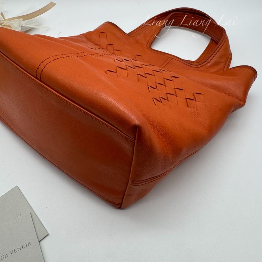 BOTTEGA VENETA BV蜜柑橘色小羊皮編織小托特包 |手拿包-24