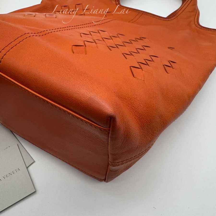 BOTTEGA VENETA BV蜜柑橘色小羊皮編織小托特包 |手拿包-25