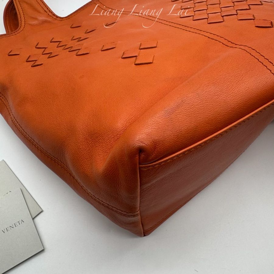 BOTTEGA VENETA BV蜜柑橘色小羊皮編織小托特包 |手拿包-26