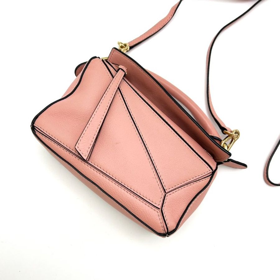 LOEWE/羅意威粉色金扣Puzzle mini幾何手提单肩斜挎包-2