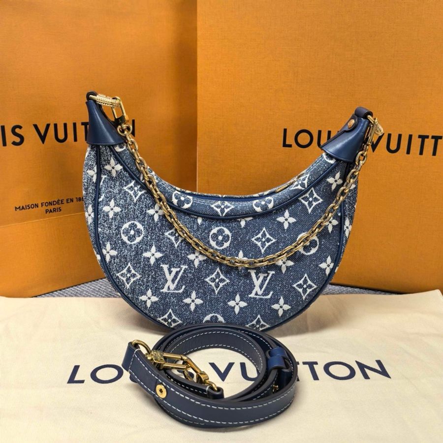 💙 LV 路易威登 丹寧牛仔豌豆 漸變藍 單肩包斜挎包手提包腋下包 芯片款-1