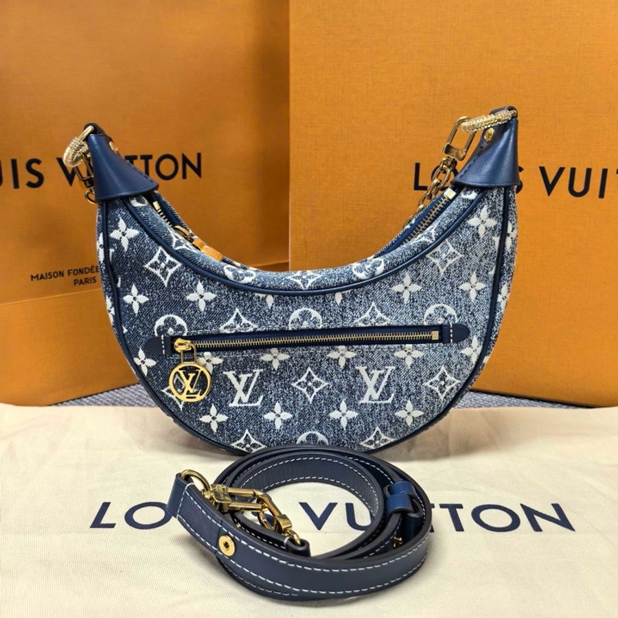 💙 LV 路易威登 丹寧牛仔豌豆 漸變藍 單肩包斜挎包手提包腋下包 芯片款-2