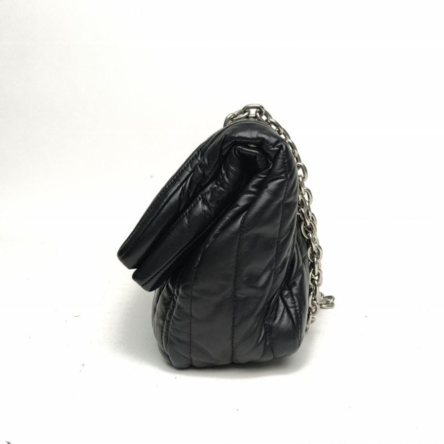 BALENCIAGA 黑色牛皮銀扣monaco豎條紋單肩包肩背包-1