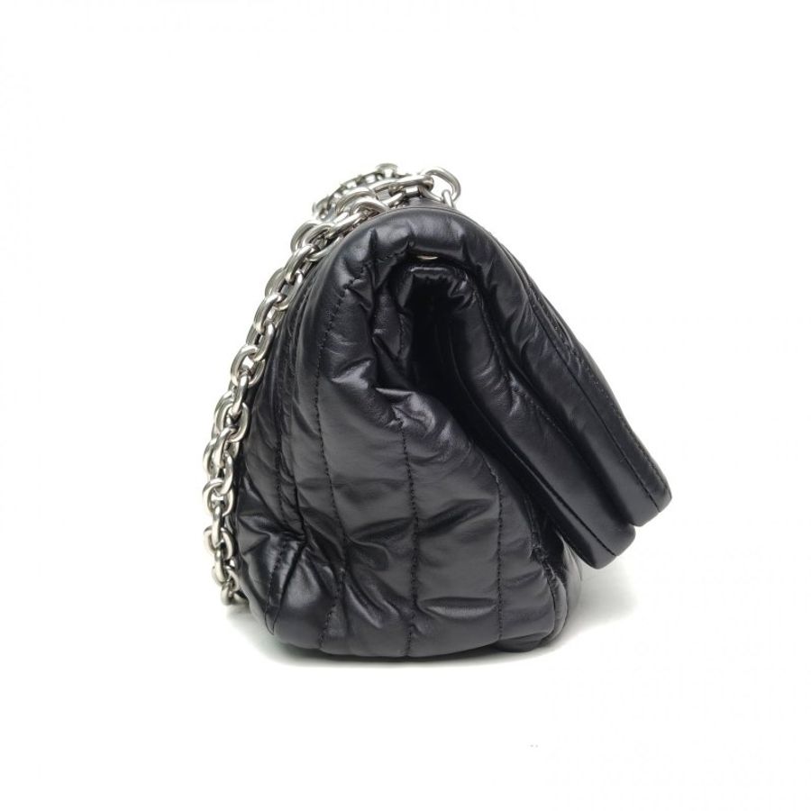 BALENCIAGA 黑色牛皮銀扣monaco豎條紋單肩包肩背包-3