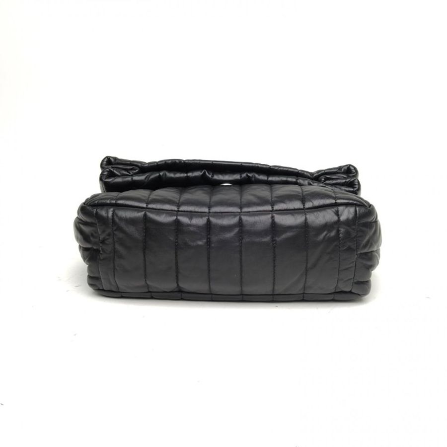 BALENCIAGA 黑色牛皮銀扣monaco豎條紋單肩包肩背包-4