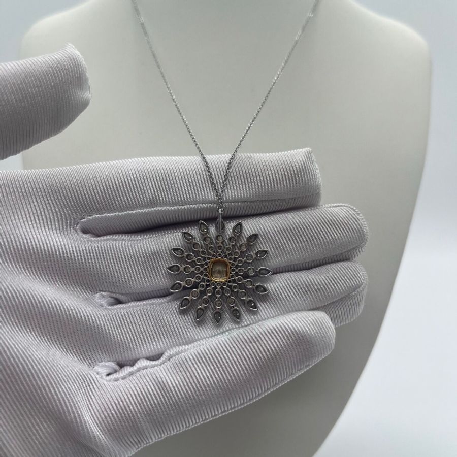 TIFFANY & CO.蒂芙尼太陽花黃鑽項鍊 主石是黃鑽  周圍白鑽點綴-3