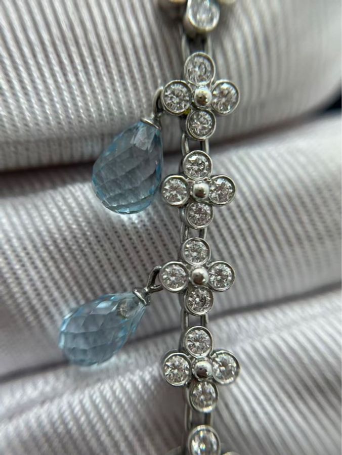 TIFFANY & CO.蒂芙尼 Crochet/Sunburst Lace蕾絲海藍寶高級珠寶項鍊-6