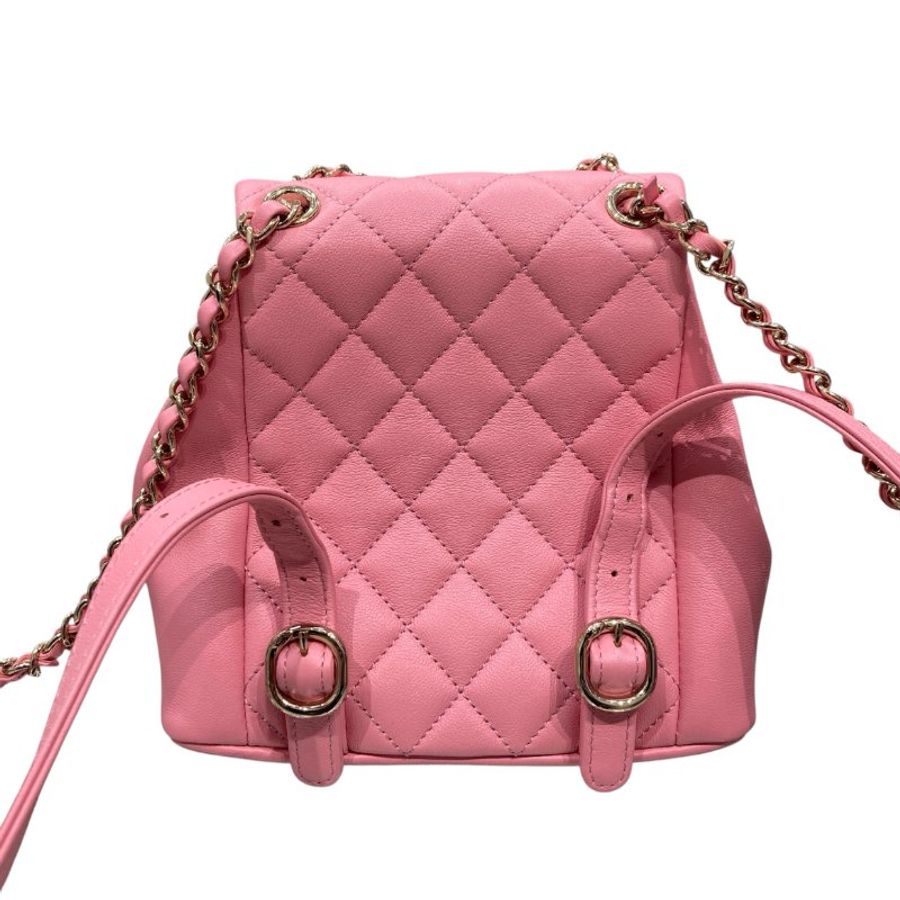 CHANEL 香奈兒 DUMA 後背包 皮革 粉色 金釦-1