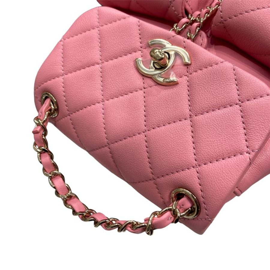 CHANEL 香奈兒 DUMA 後背包 皮革 粉色 金釦-9