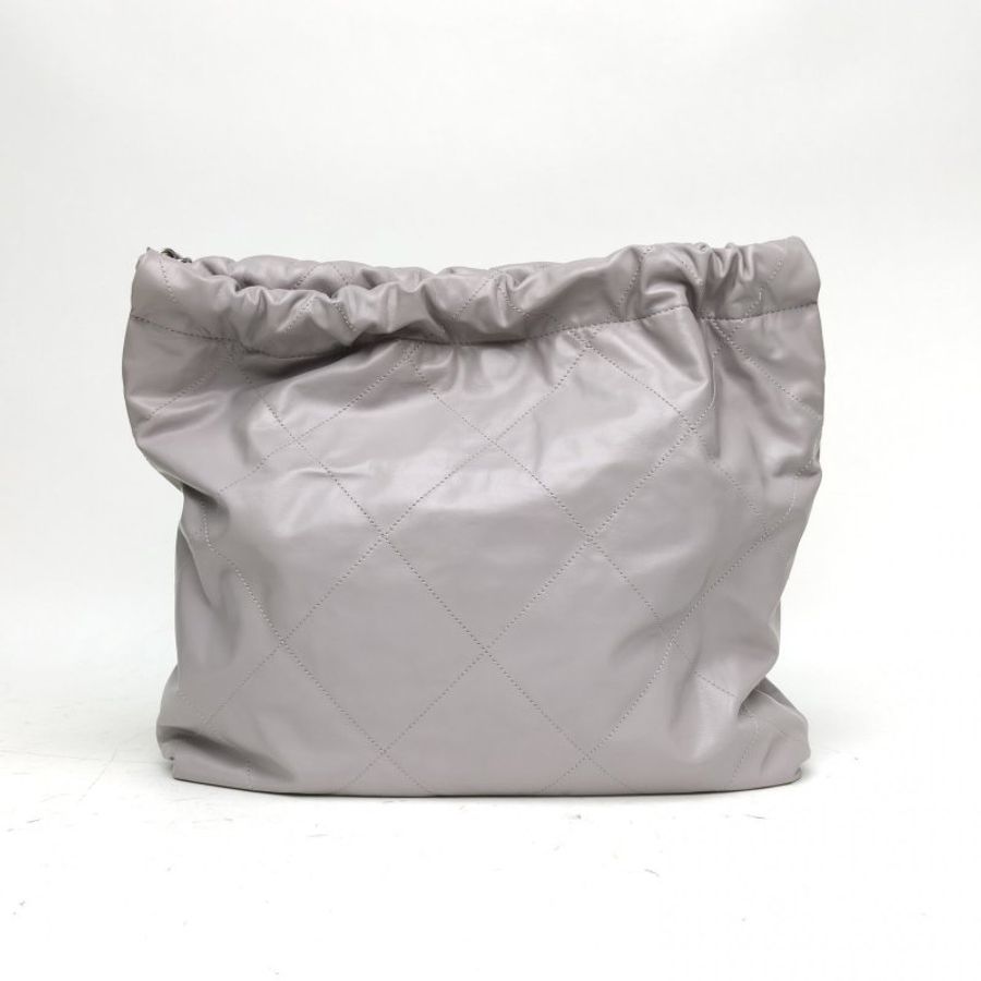 CHANEL 22BagTote托特包中號灰色牛皮晶片銀扣肩背包-2